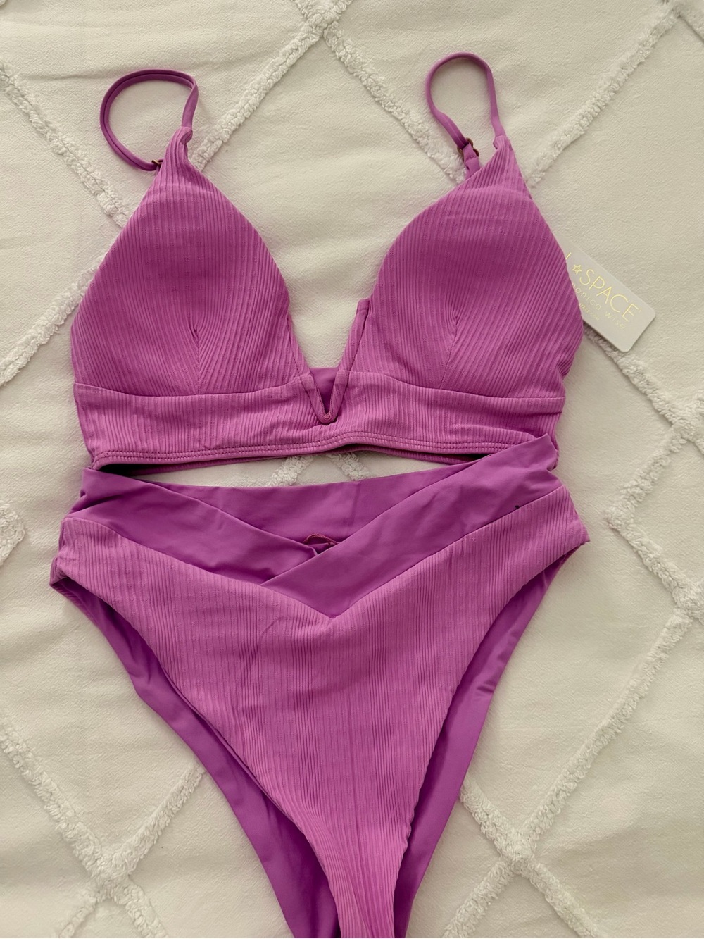 l*space Ribbed V-Plunge Bikini Set in Bright Purple